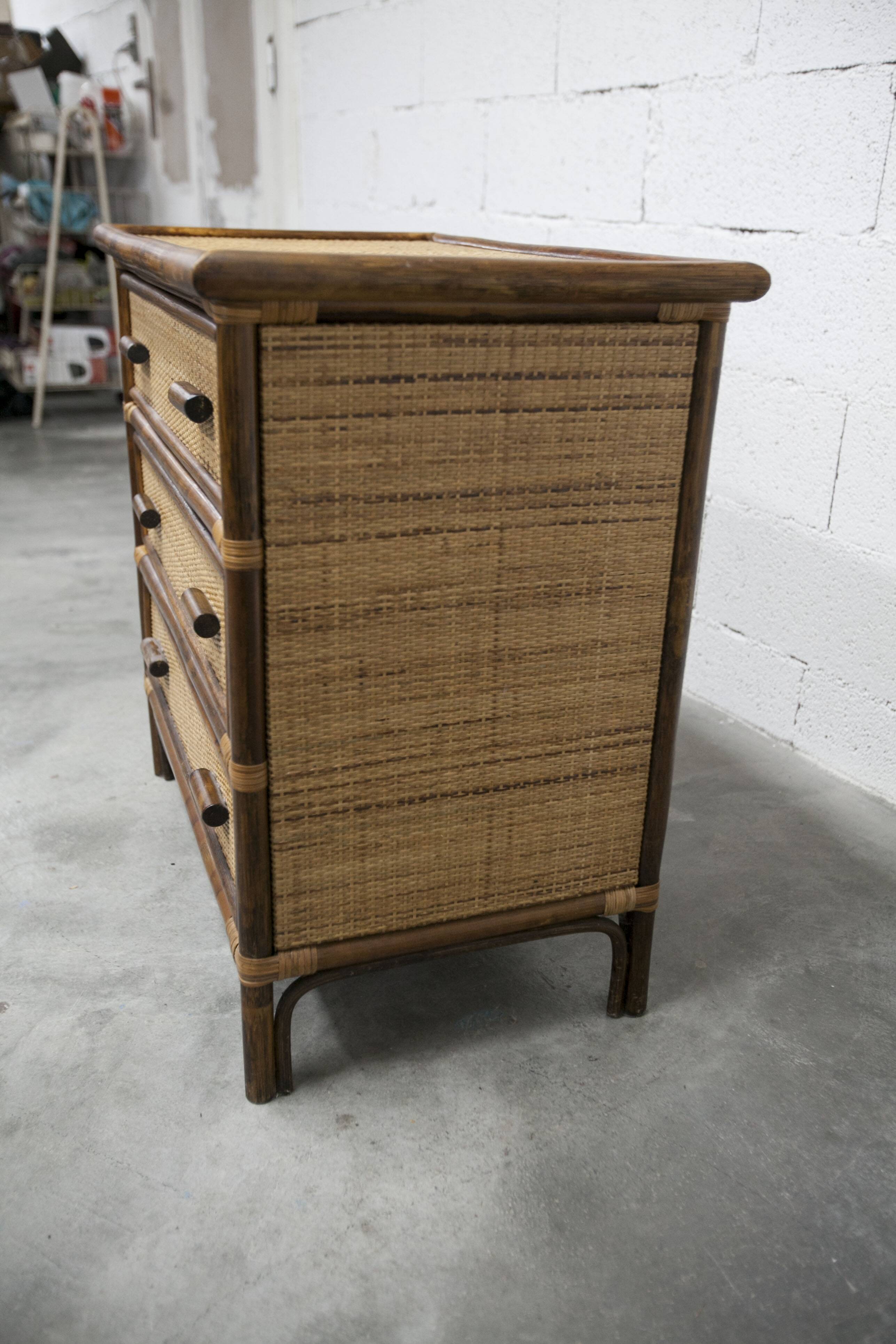 Rattan chest of drawers with 3 drawers