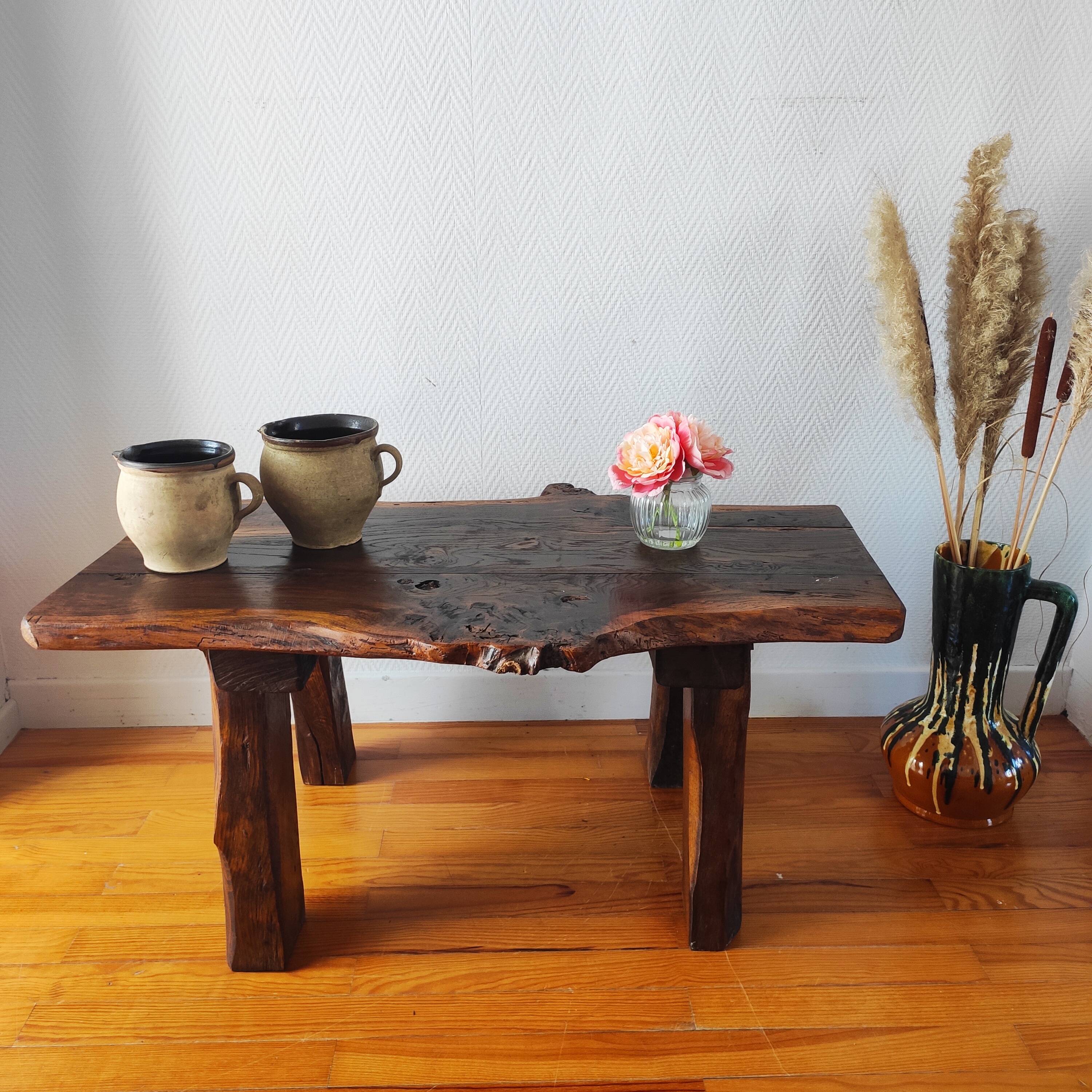Vintage coffee table 50/60 brutalist oak and solid walnut