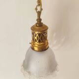 Suspension  de style art nouveau 1900 en laiton - tulipe en verre dépoli