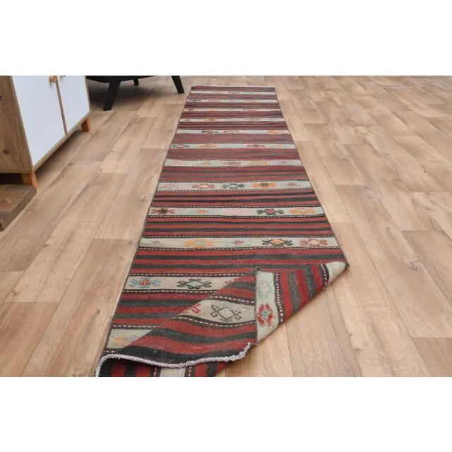 Turkish Vintage Kilim Oushak Handmade Woven Wool Runner Rug 73x350