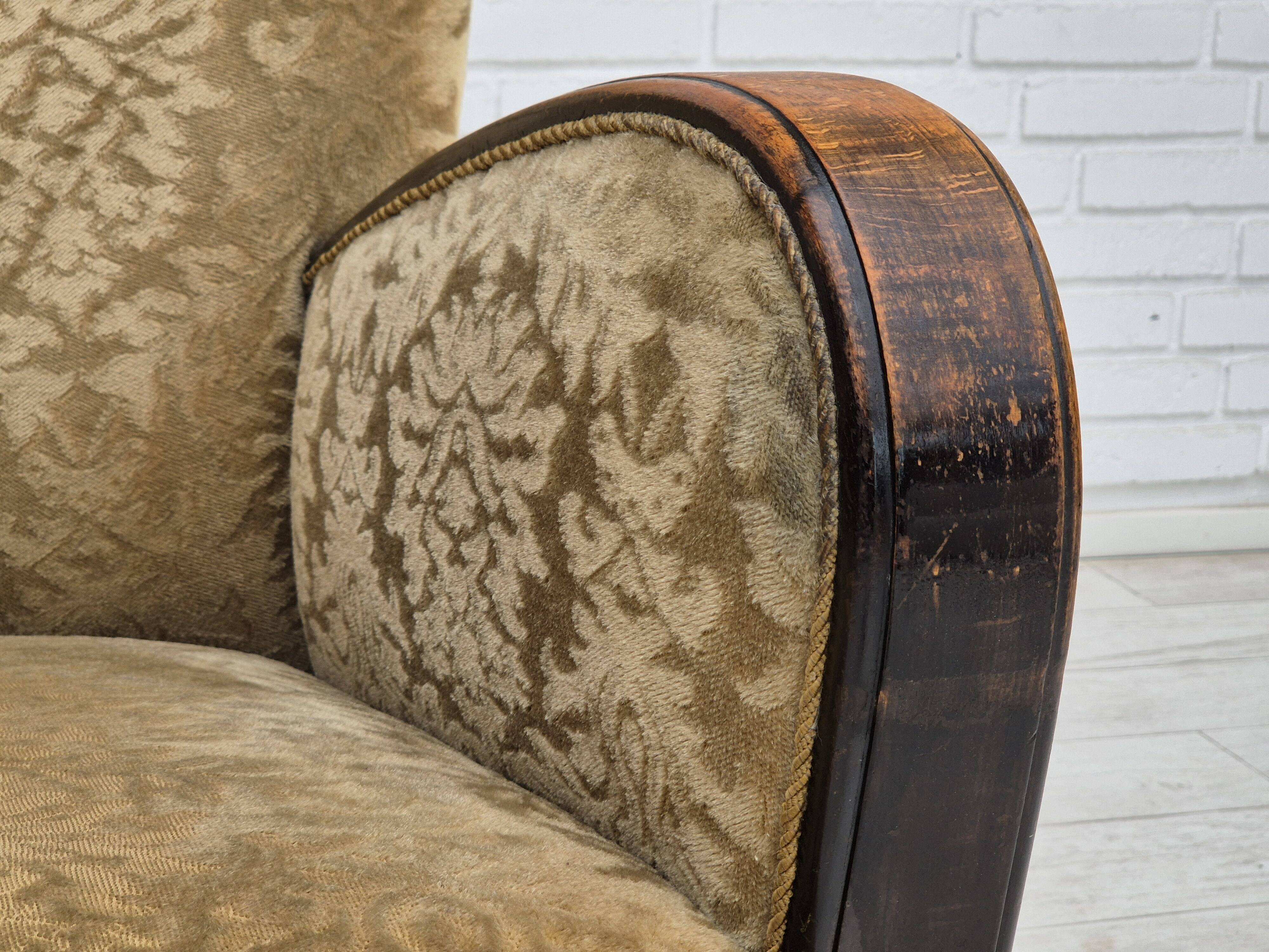 1950s, Danish vintage relax armchair, furniture velour, ash wood.