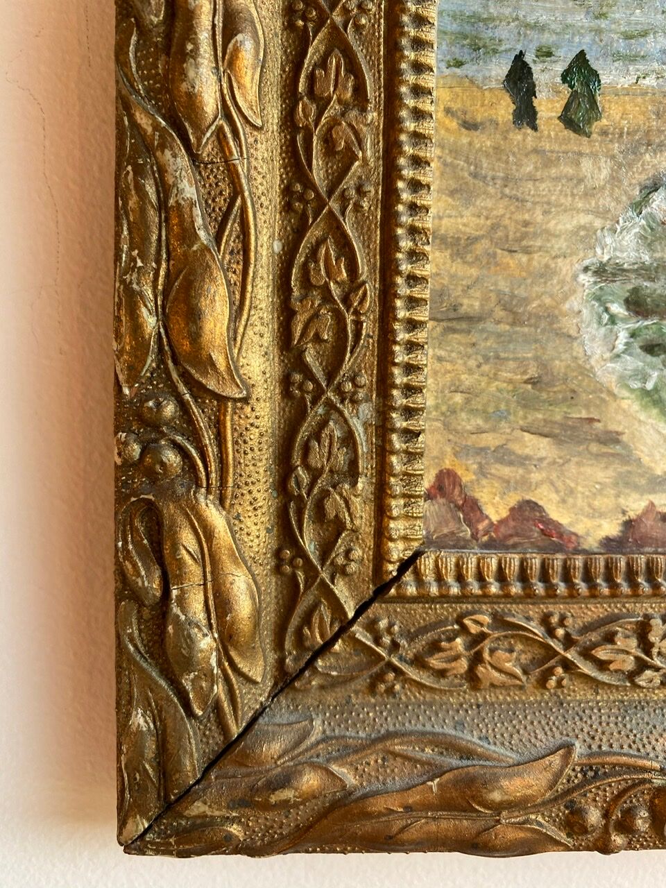 Ancient painting, Marine, signed 20th century