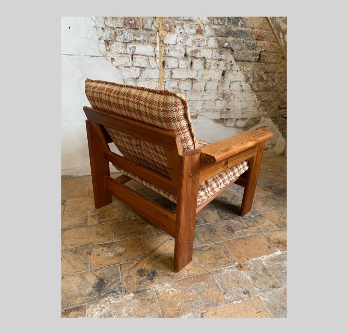 Brutalist pine sofa and armchair, france, 1960