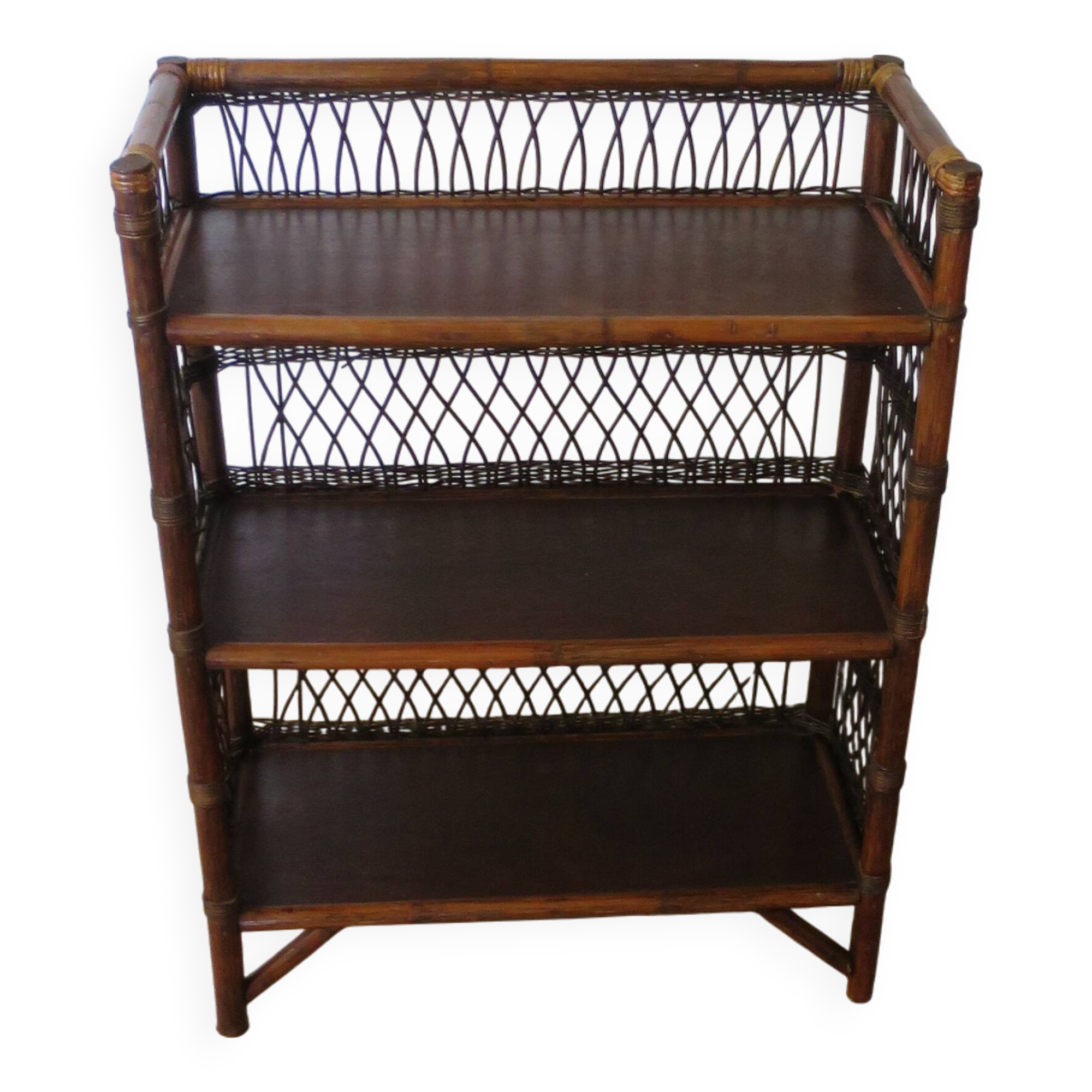 Bookcase - Bibus - 3 levels - woven rattan - bamboo - Vintage - 70s
