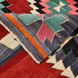 5x9 Red & Green Geometric Tribal Vintage Kilim Rug, 170x267Cm