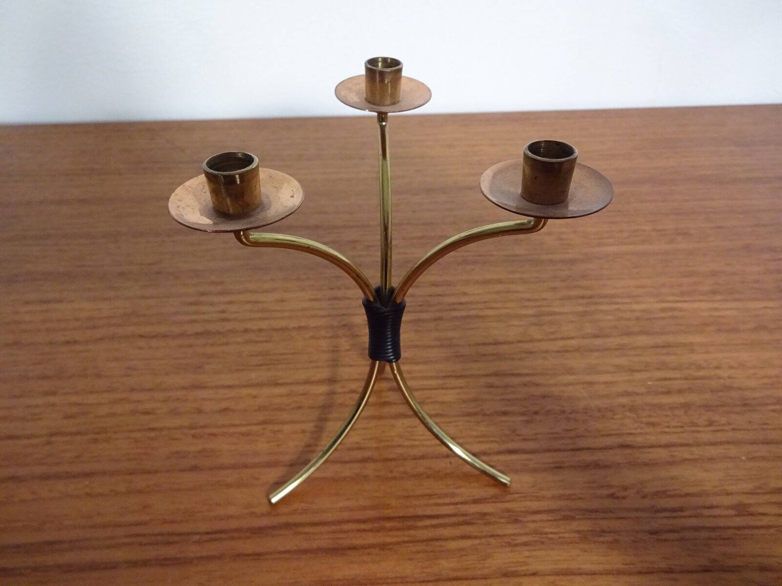 German filigree brass and copper candleholders, 1960s, set of 3