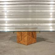 Coffee table in elm burl and tempered glass by Jean-Claude Mahey for Roche Bobois.