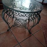 Living room table with wrought iron frame