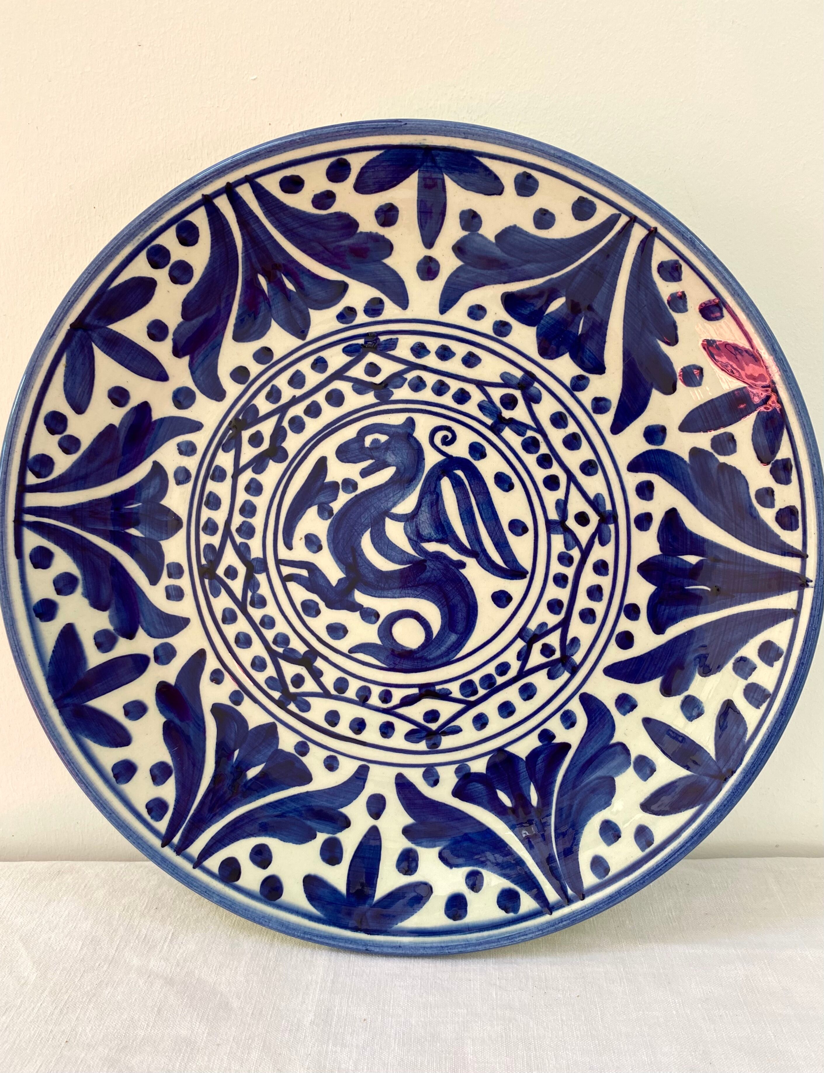 Large service dish blue dragon decoration