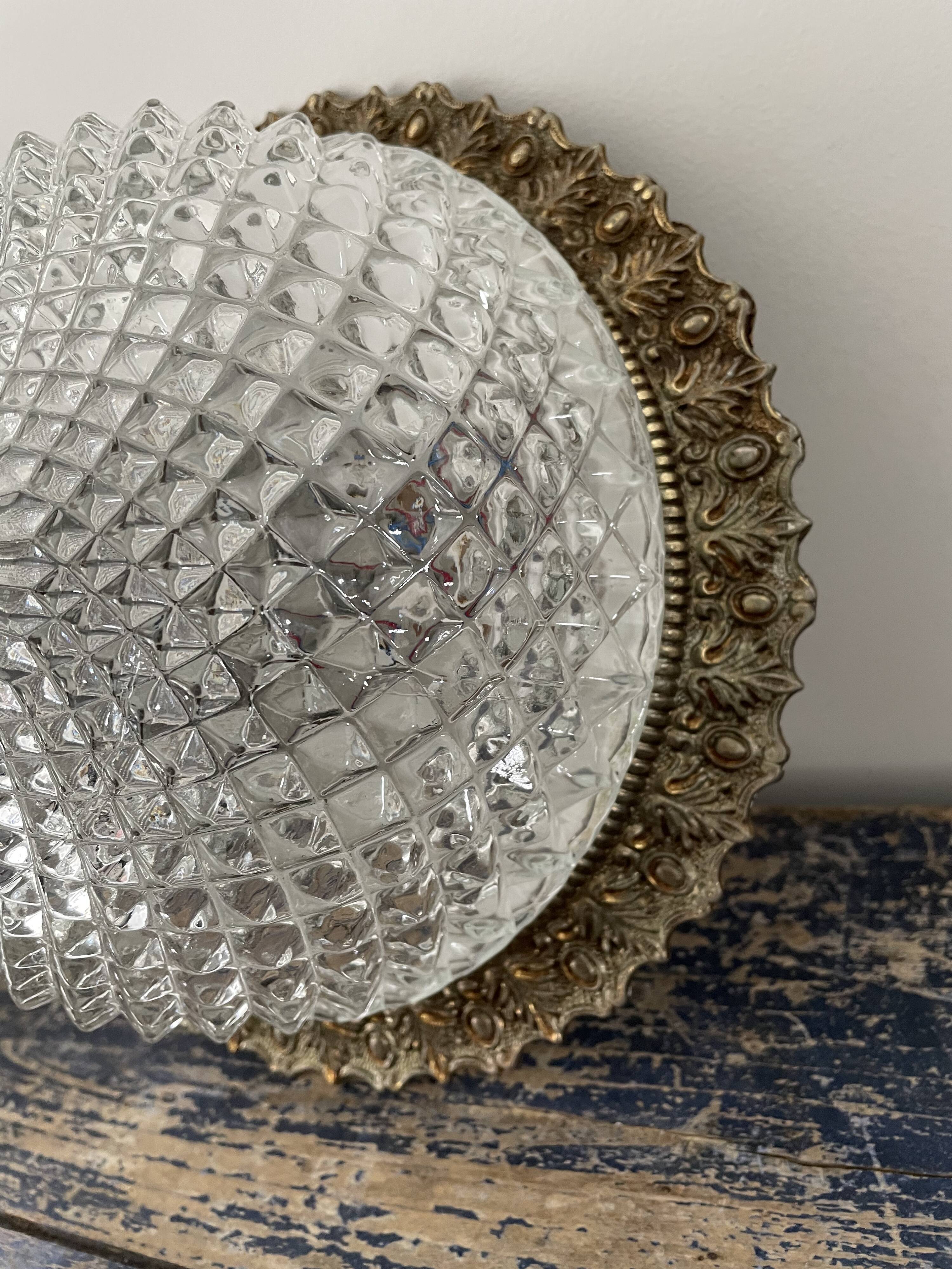 Brass ceiling lamp and glass in electrified diamond tip to nine