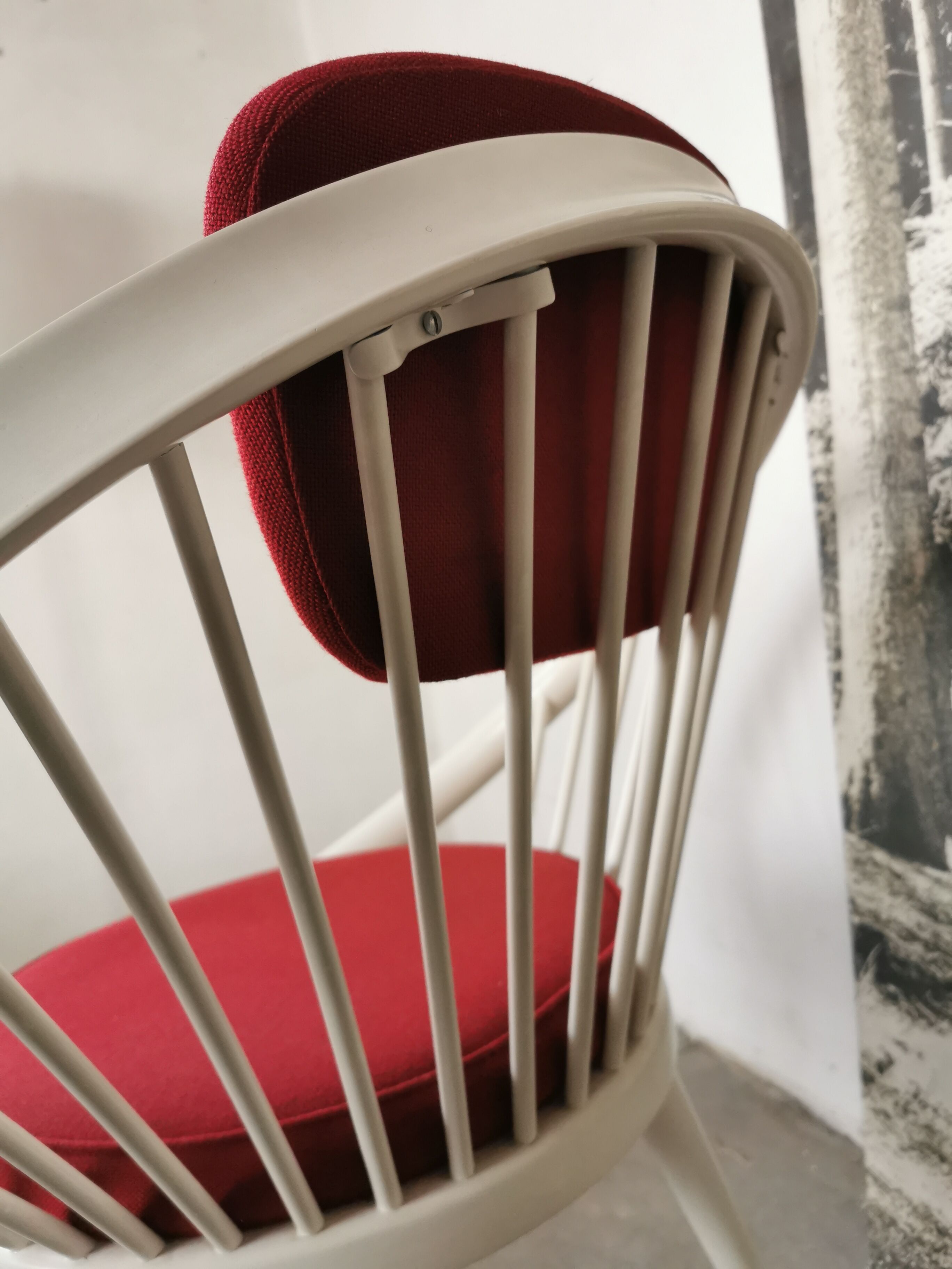 Swedish armchair circle Yngve Ekström, white and red