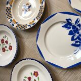 Lot of 6 mismatched plates of hand-painted French porcelain
