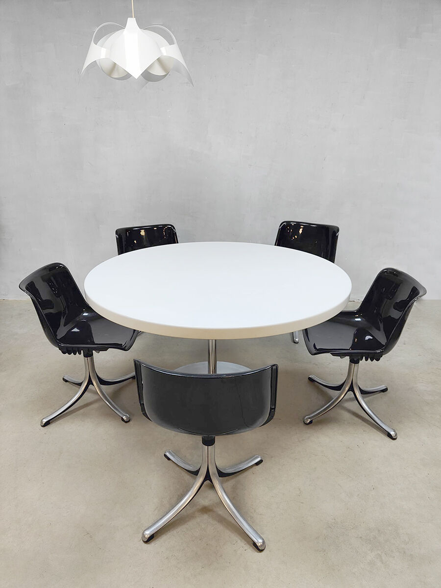 Midcentury dining office set Tecno 'Modus' chairs