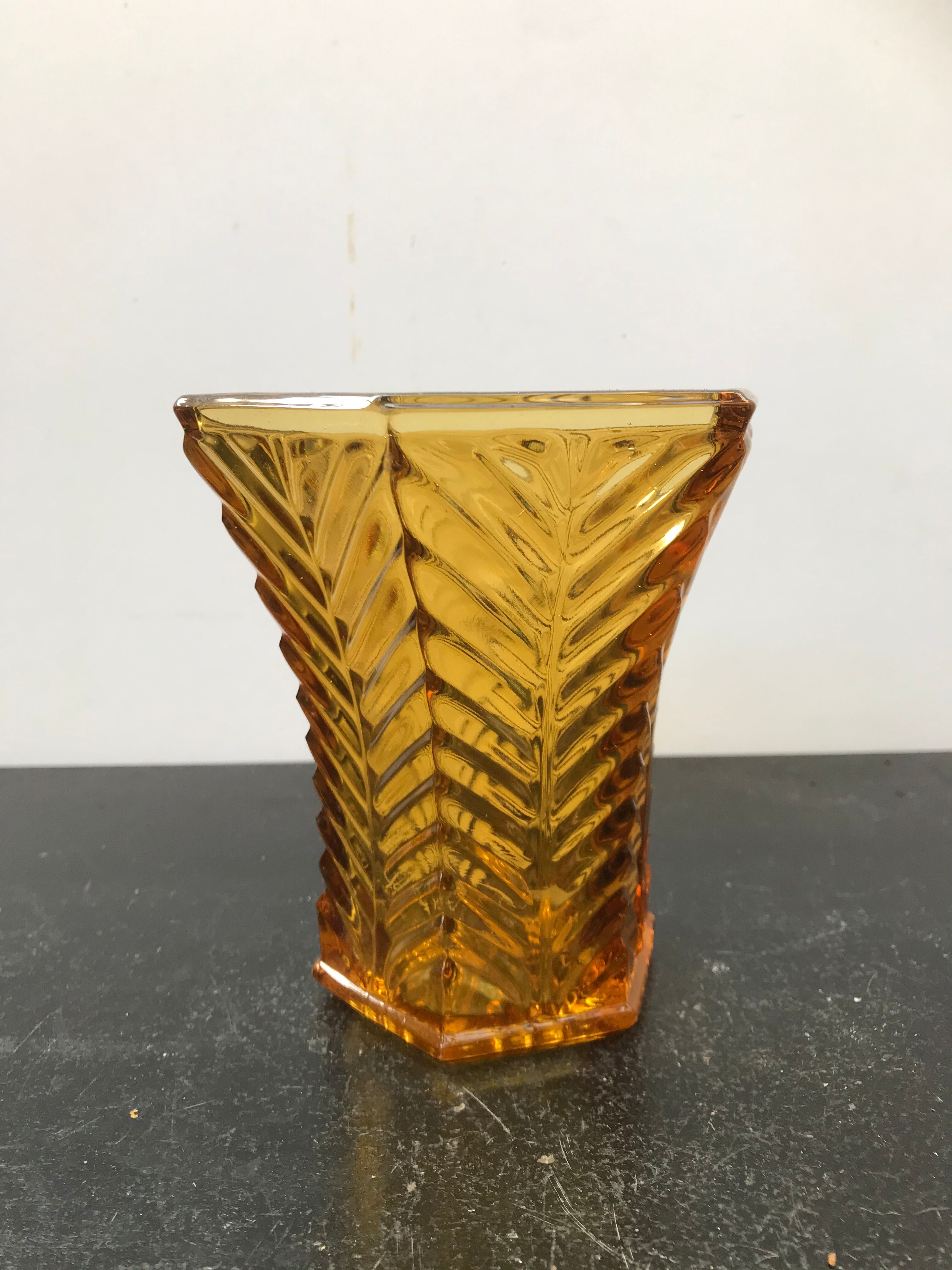 Vintage yellow glass art deco vase