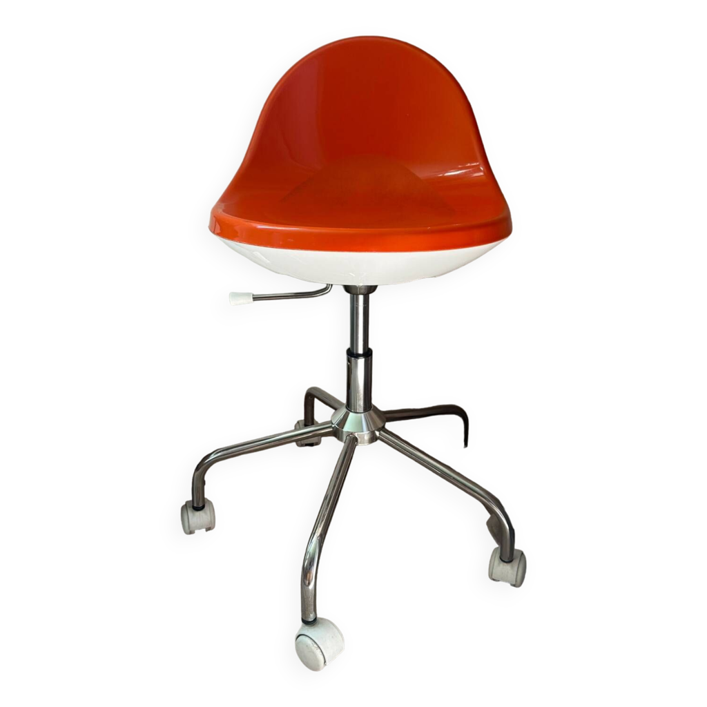 vintage 70's swivel chair on casters orange armet greta