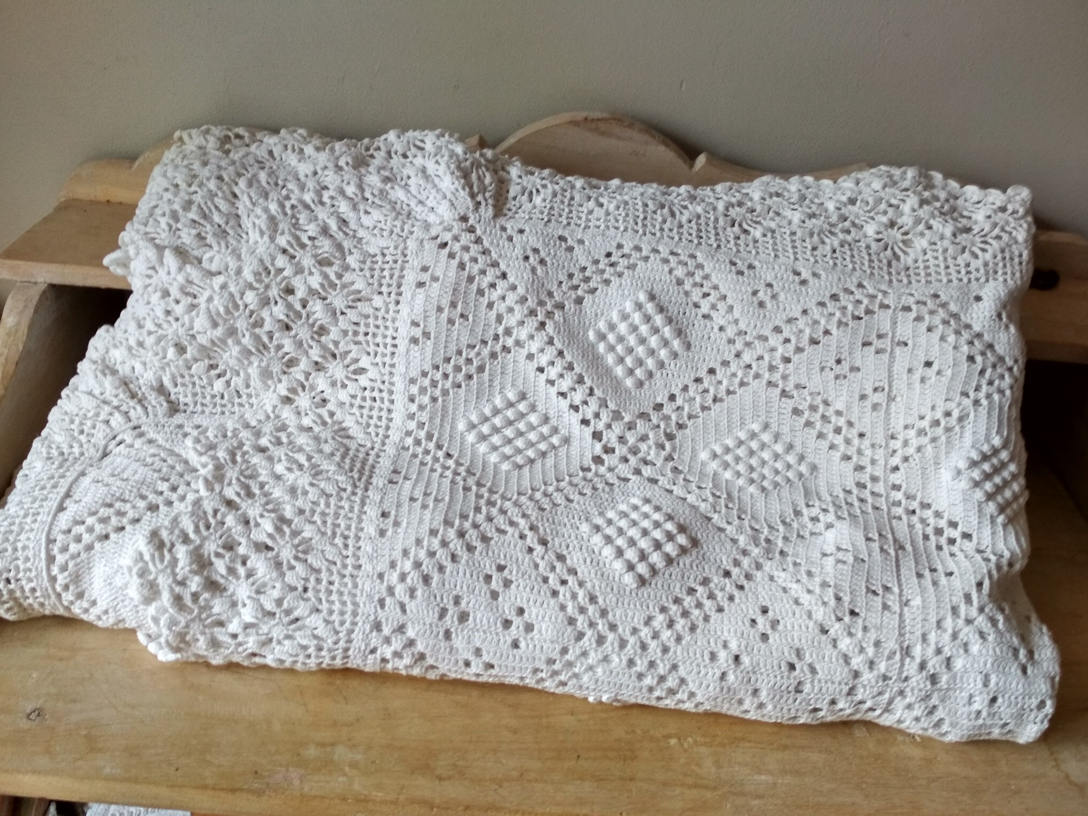 Dessus de lit en coton blanc écru jeté de lit en crochet