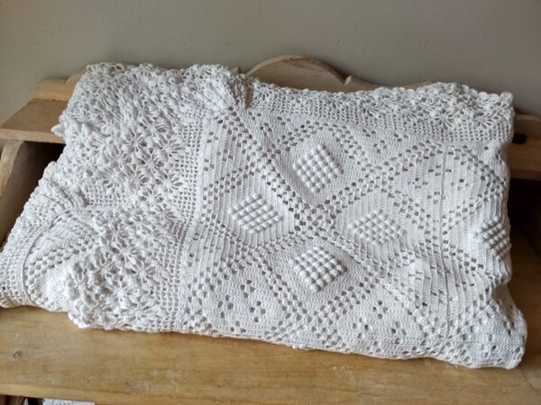 Dessus de lit en coton blanc écru jeté de lit en crochet