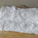 Ecru white cotton bedspread, crocheted bed throw