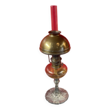 Old kerosene lamp Art Nouveau patinated spelter foot 47 cm height of the glass