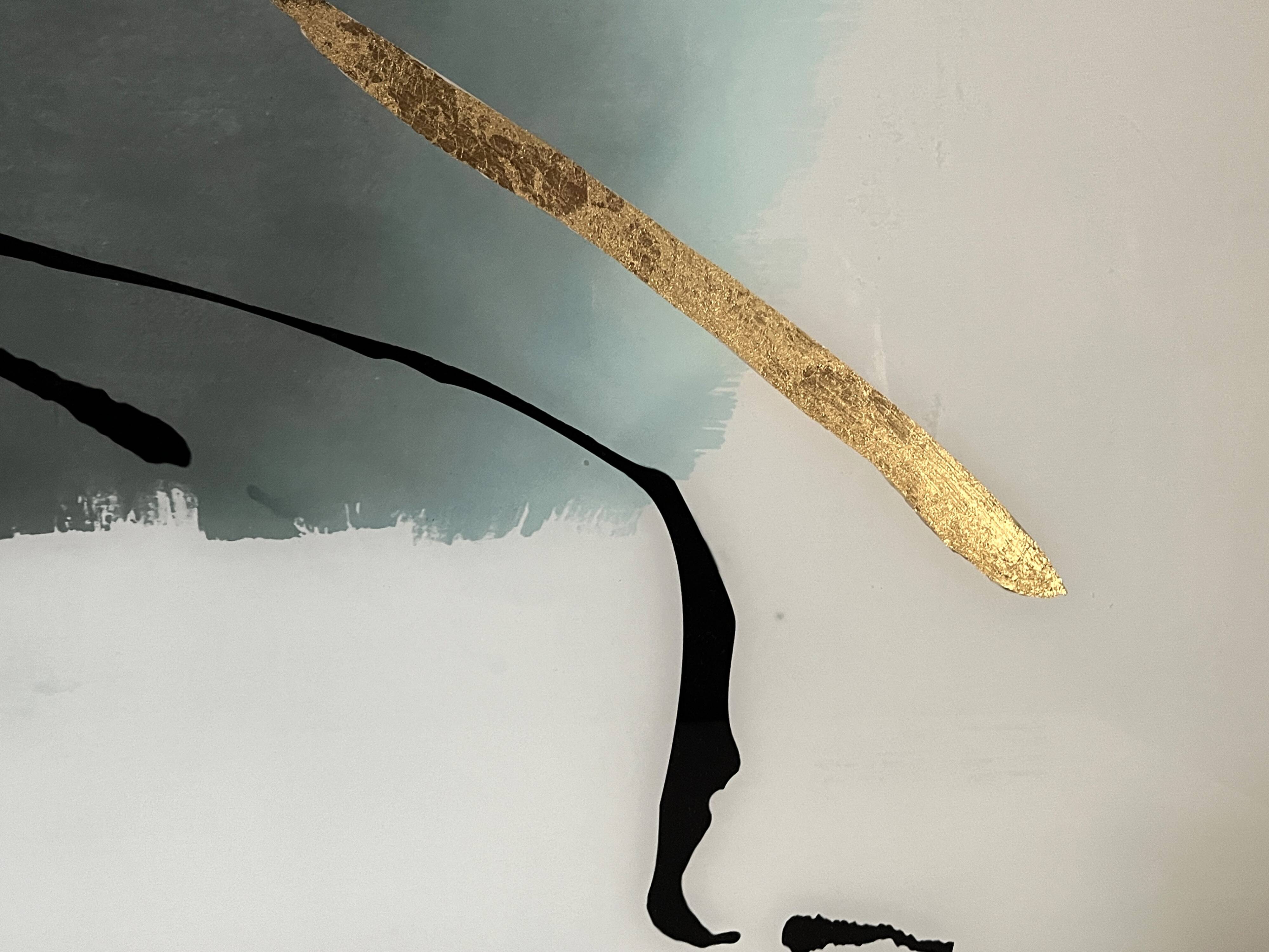 Painting on glass watercolor and gold abstraction important framing