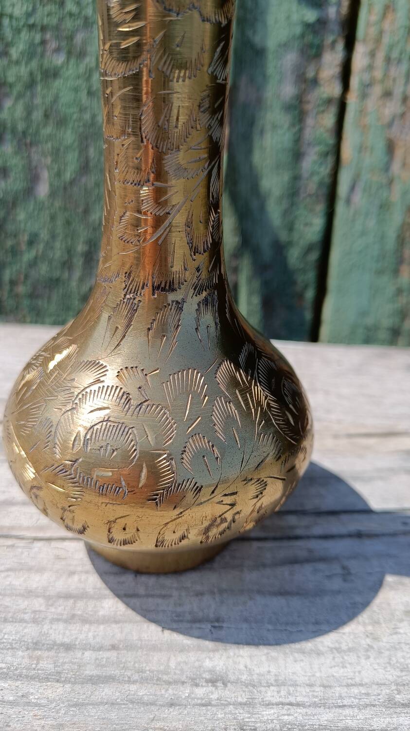 Large gilded and engraved brass vase