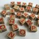 Ancient wooden toy cubes alphabet, figures and pictures