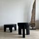 Black mango wood tripod side table with a semi-spherical top, height: 45 cm, diameter: 44 cm.