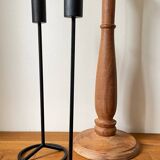 Trio of Vintage Teak and Steel Candlesticks
