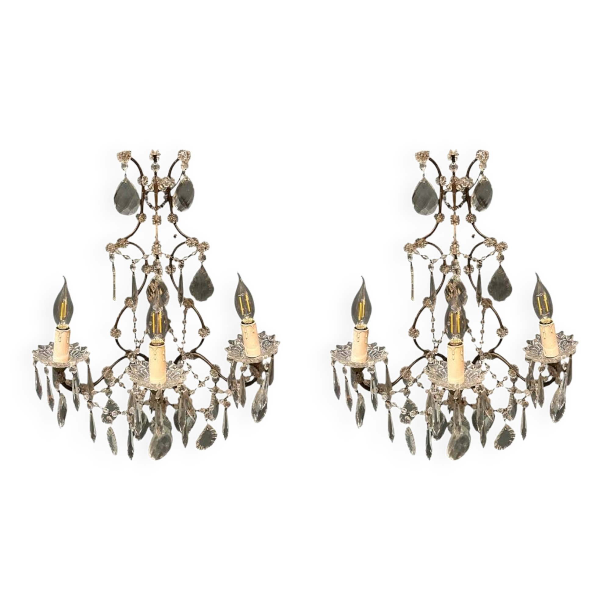 Vintage Crystal Wall Sconces, Italy, 1960s - Set of 2