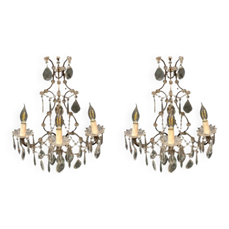 Vintage Crystal Wall Sconces, Italy, 1960s - Set of 2