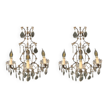 Vintage Crystal Wall Sconces, Italy, 1960s - Set of 2