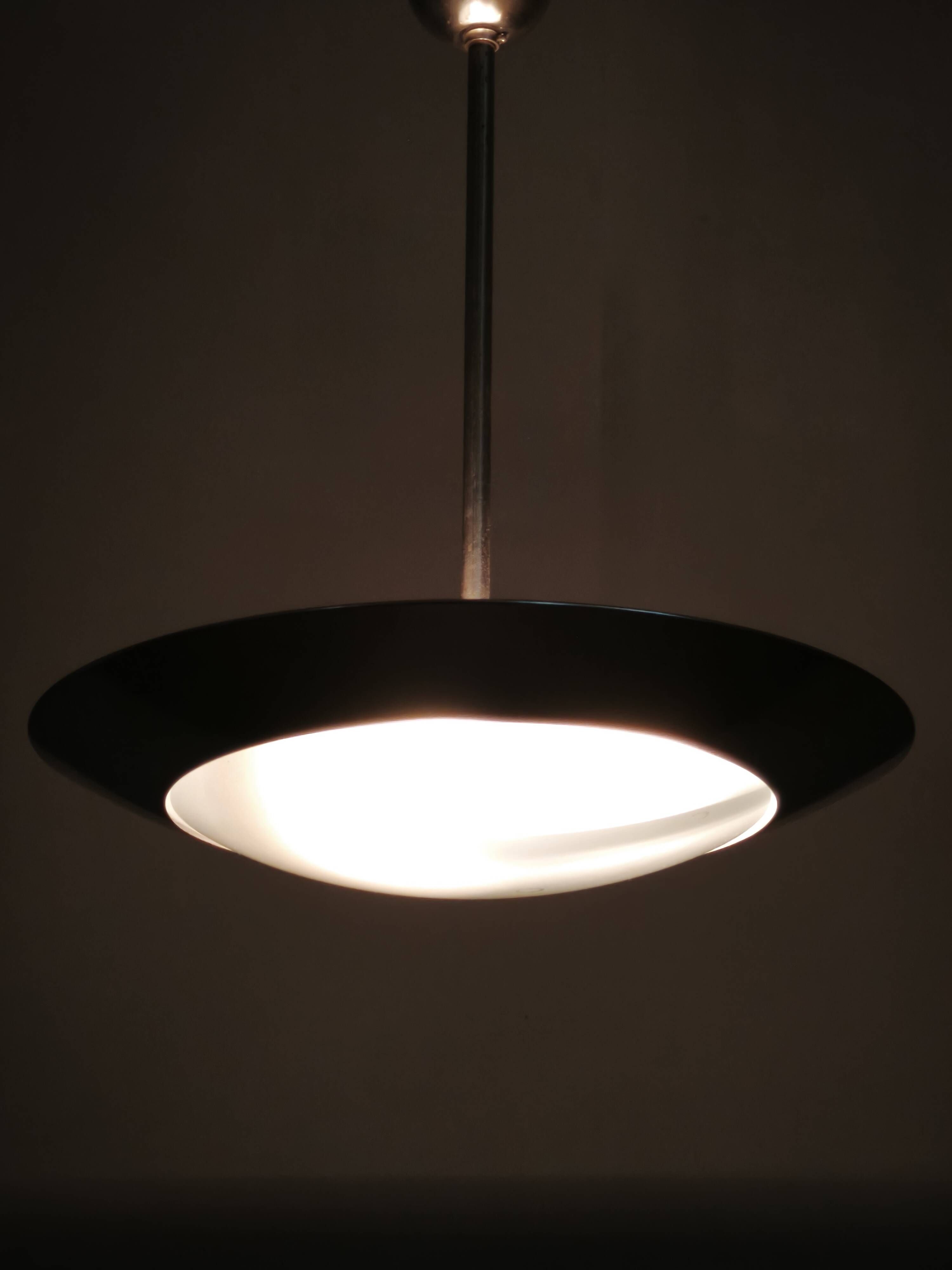 1930s Bauhaus Chrome and Glass Pendant Light from Czechoslovakia