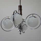 Art deco opaline glass wood and chrome chandelier, 1930s