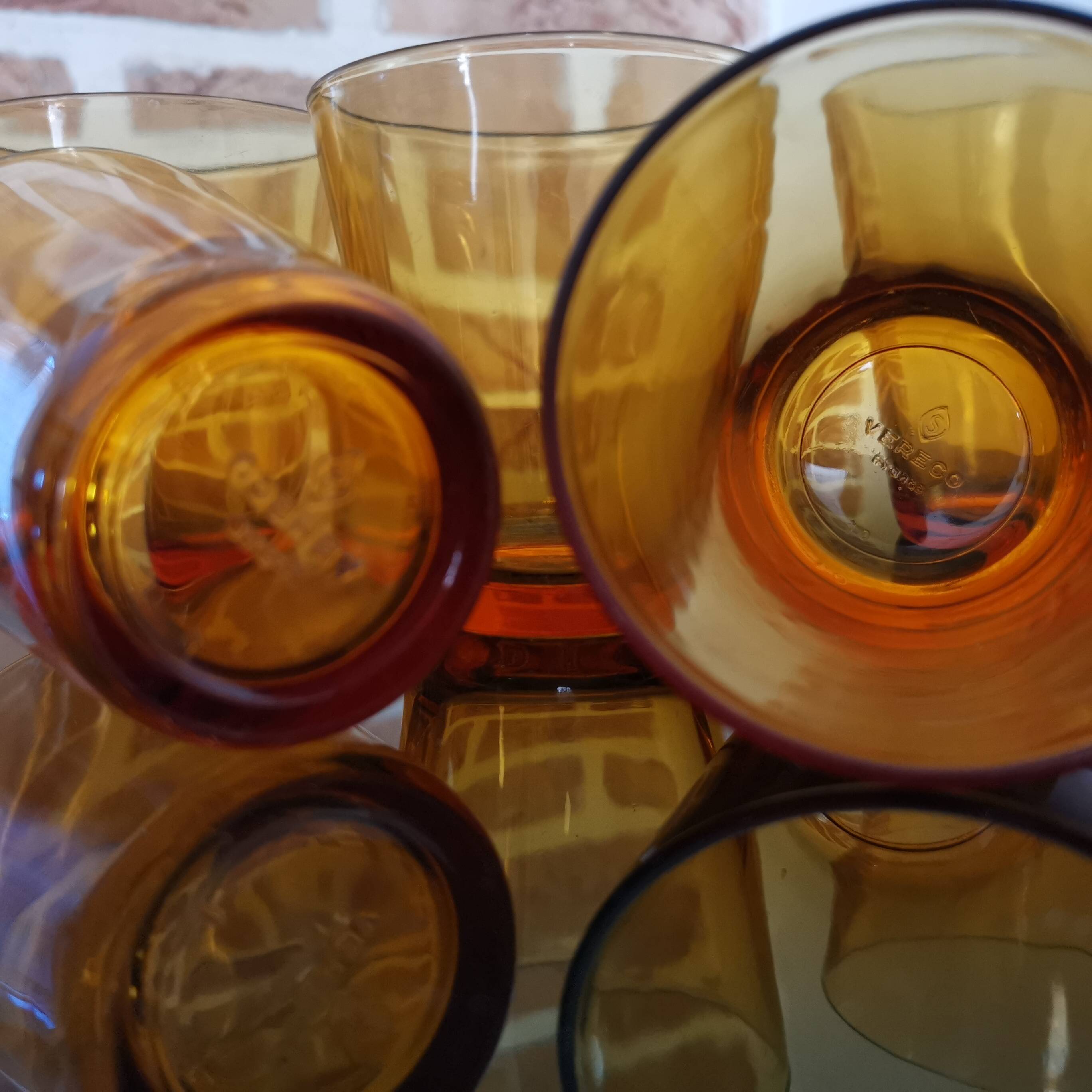 Set of 5 amber brown glasses Vereco 1970s
