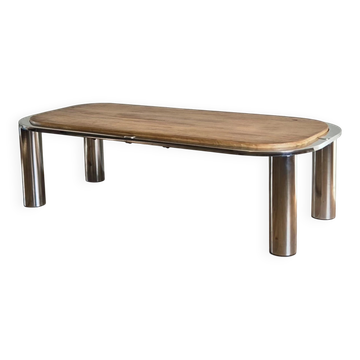 Vintage coffee table wood and chrome space age style Italian design 1970s