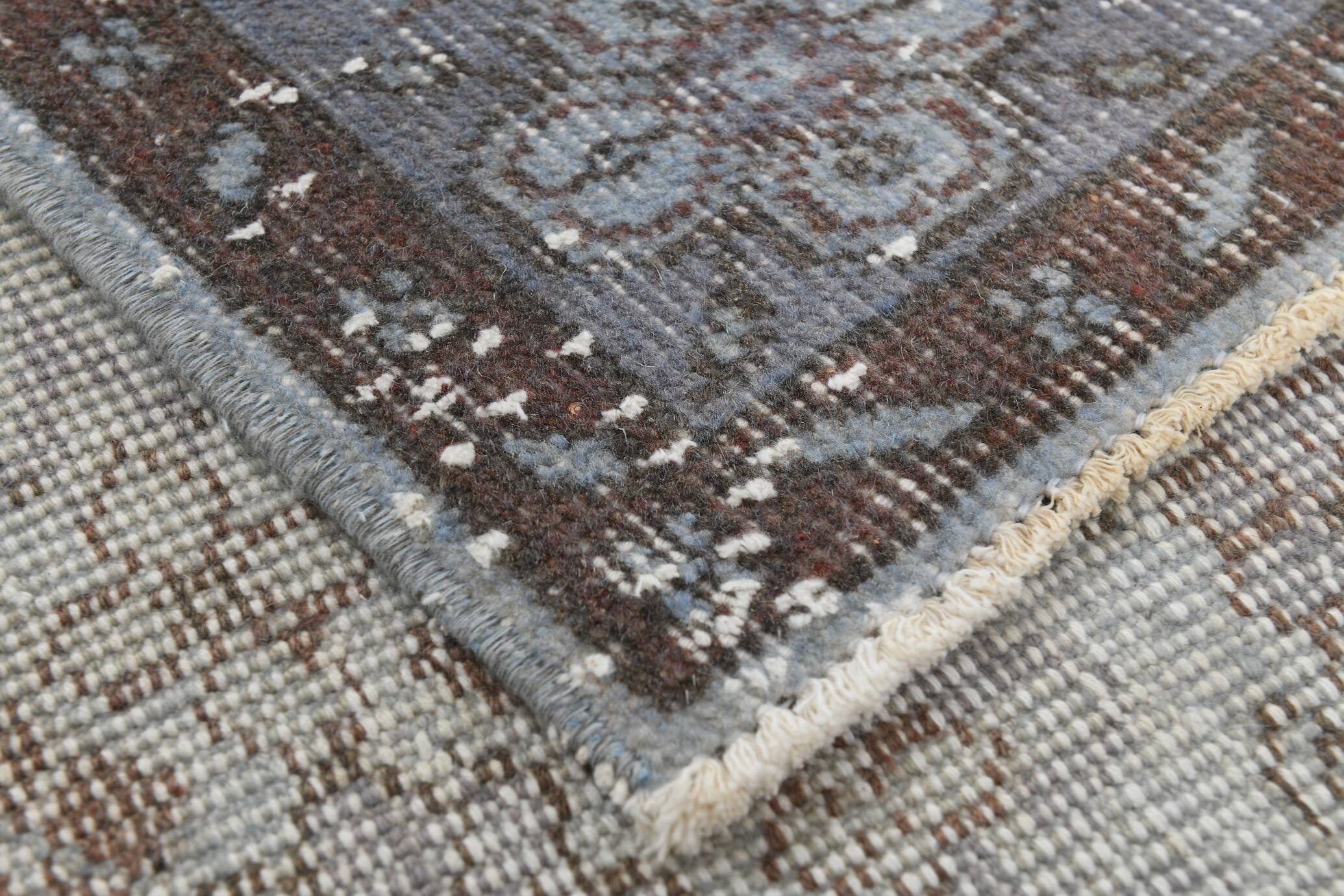 6x10 Rug For Living Room Bordered Blue Turkish Vintage Area Rug, 184x301Cm SK 1512