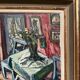 Oil on panel by Swedish artist – "Interior with figure" by Olle Nordberg (1905–1986) – 1944 – vintage and framed – 40×46 cm (15.7"×18.1")