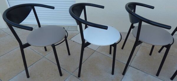 6 chaises de style gondole structure métallique cossus et simili cuir