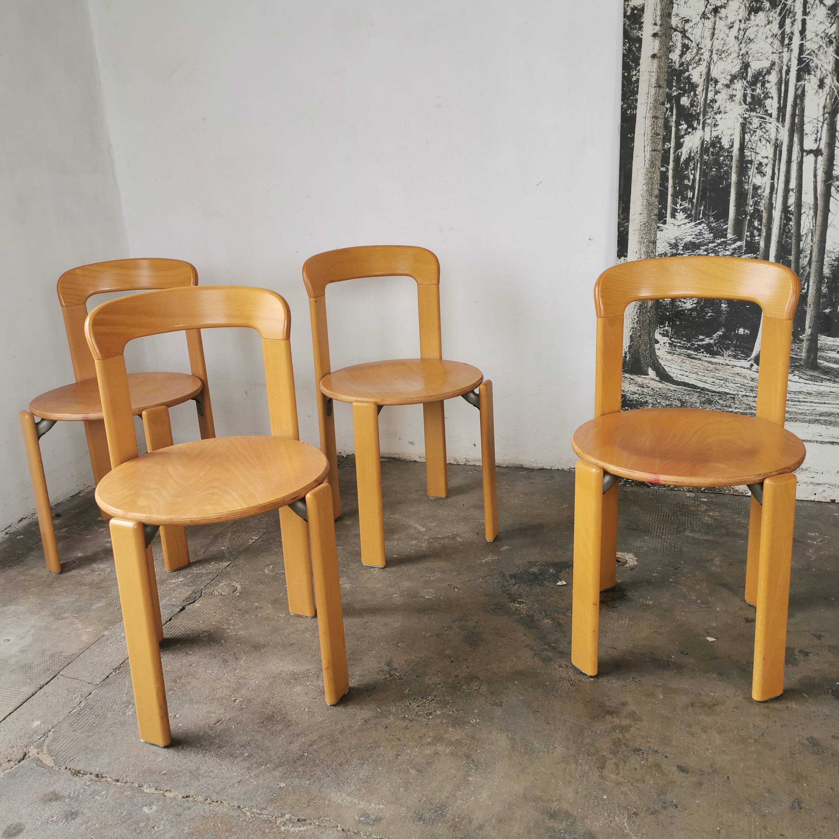 Set of 4 Rey chairs by Bruno Rey for kusch and CO