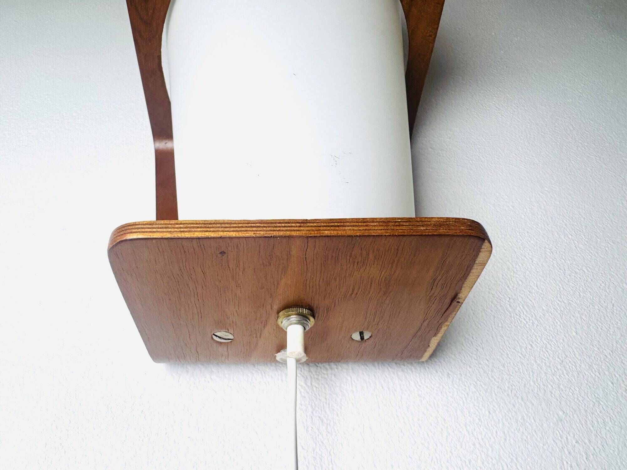 Nx41 Wood And Curved Glass Wall Lamps By Louis Kalff For Philips, The Netherlands 1950S