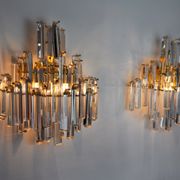 Pair of venini wall lamps, 3 levels, murano glass, italy, 1970