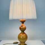 Turned wood lamp and vintage wool lampshade