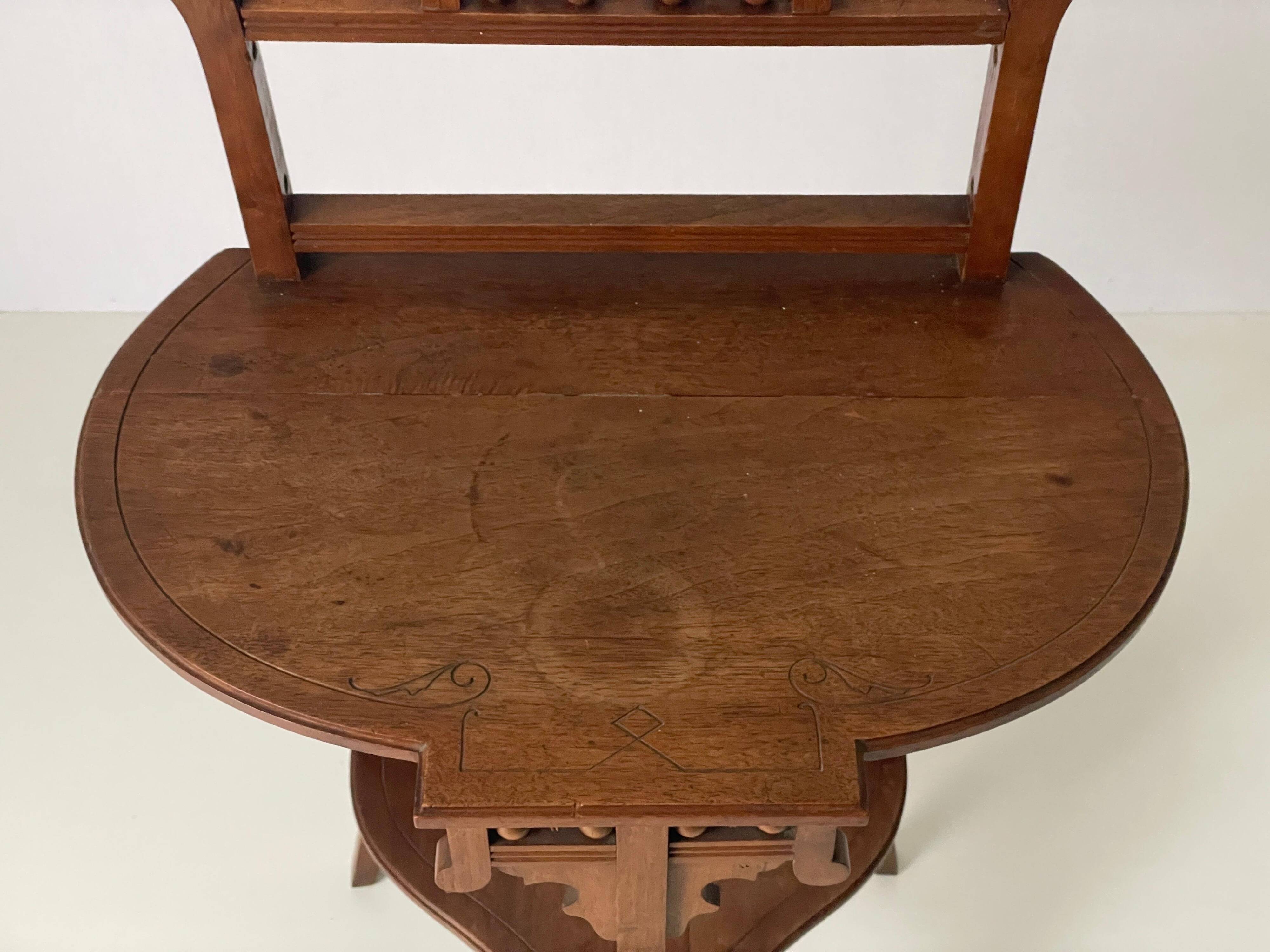 Two-tier walnut console table, 1950s, France.