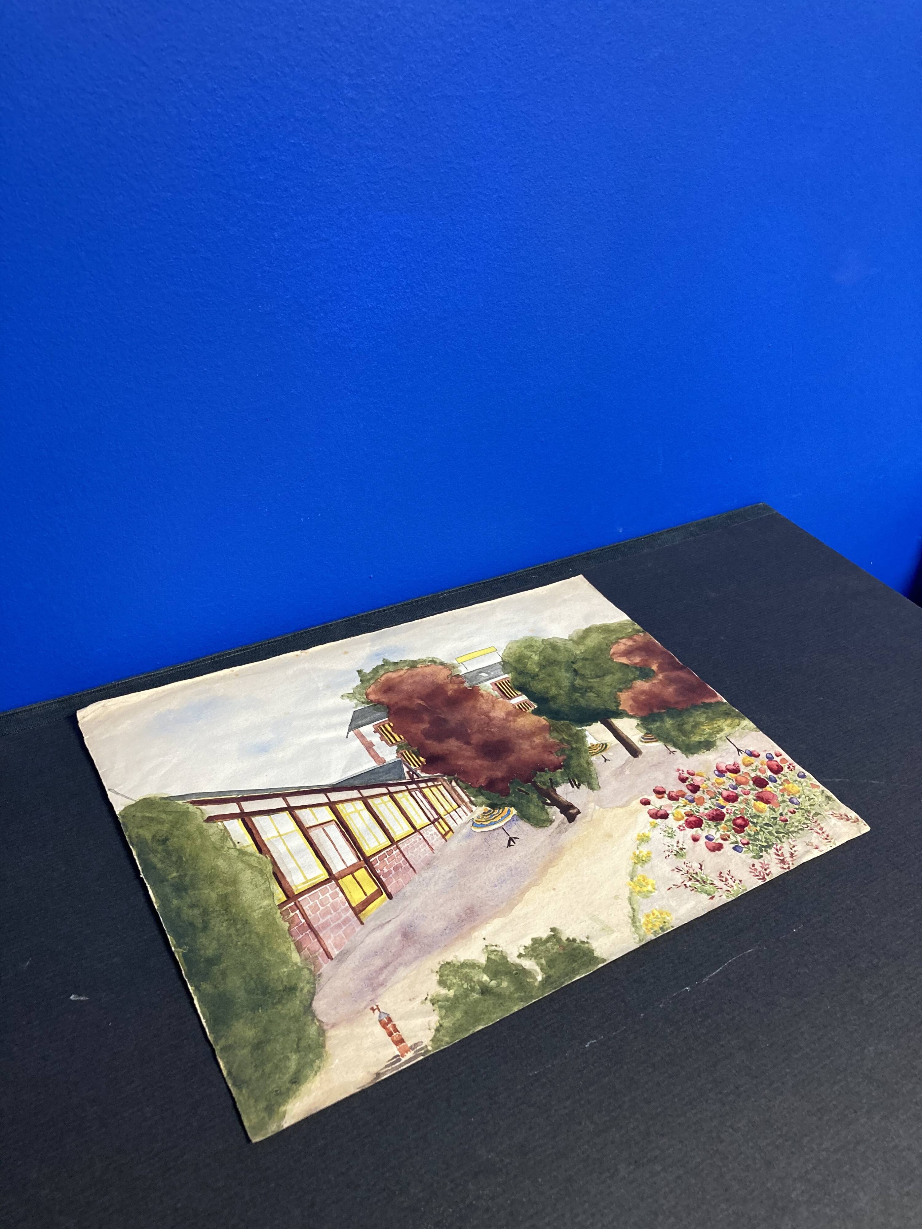 Watercolor landscape with parasols