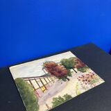 Watercolor landscape with parasols