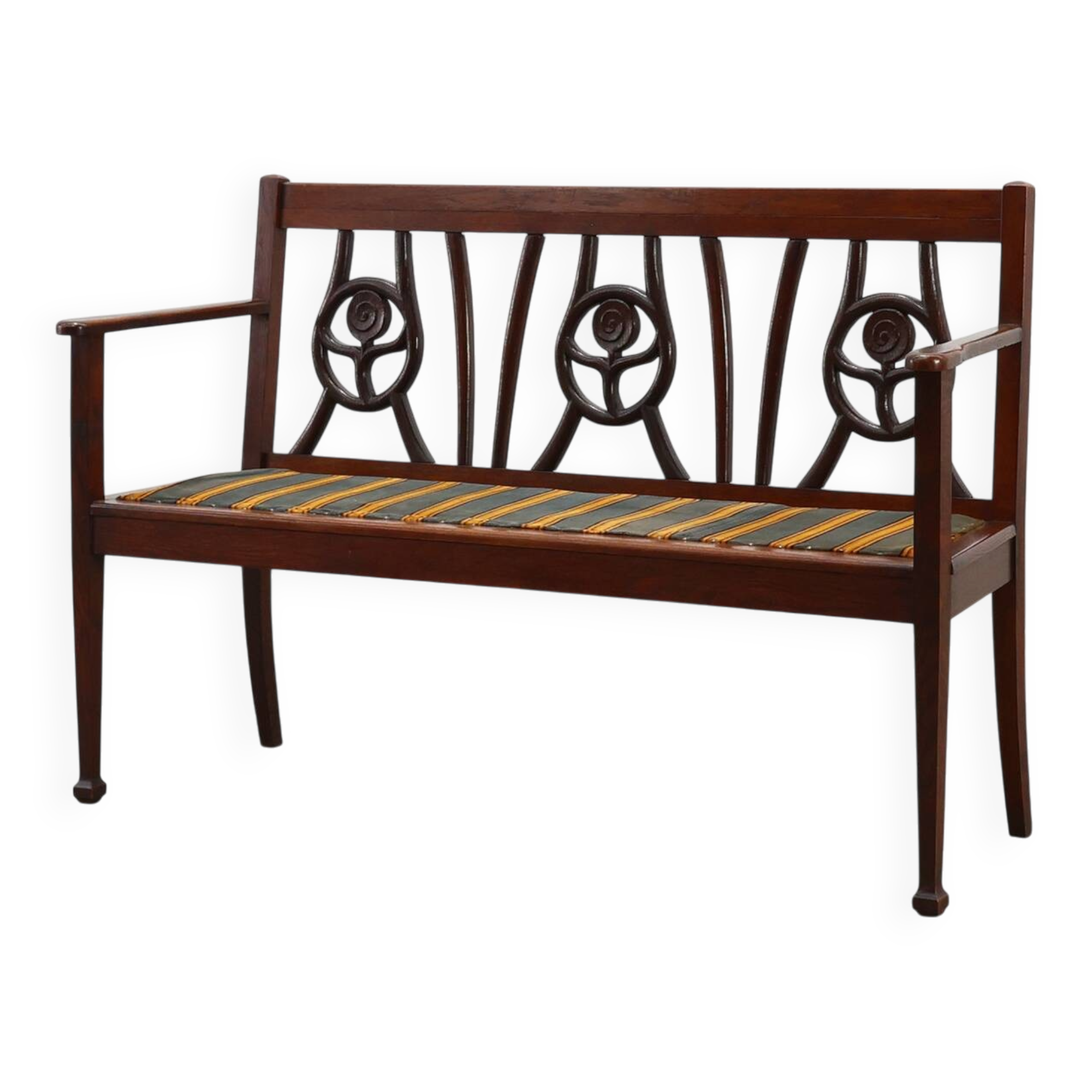 Banc art déco belge en bois de chêne des années 1920