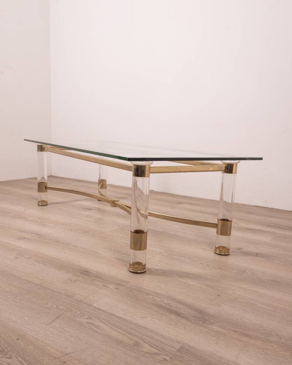 Vintage 70's table in brass and lucite design by sandro petti for metalarte