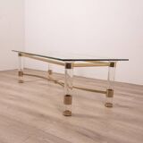 Vintage 70's table in brass and lucite design by sandro petti for metalarte