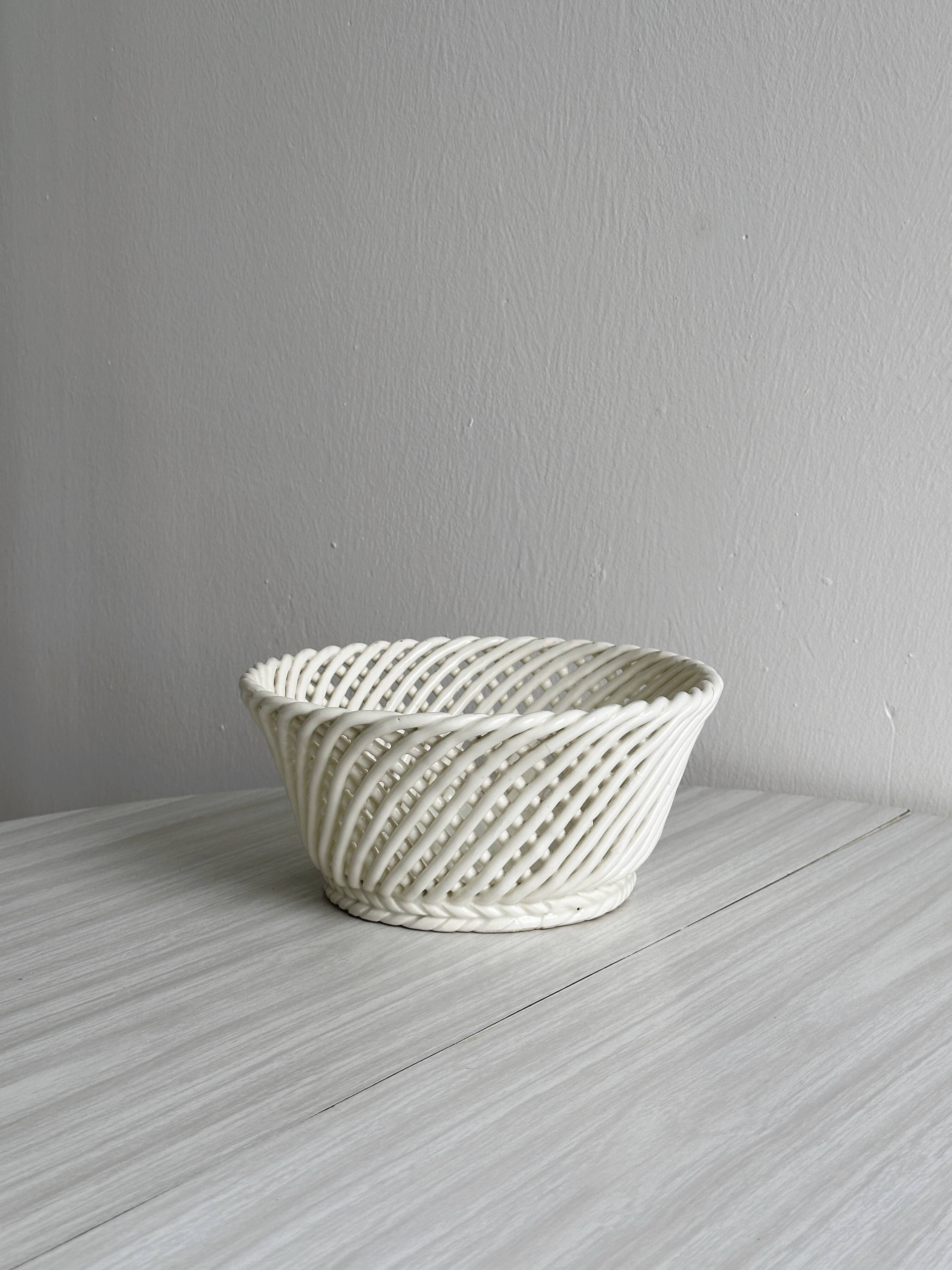 White woven ceramic basket
