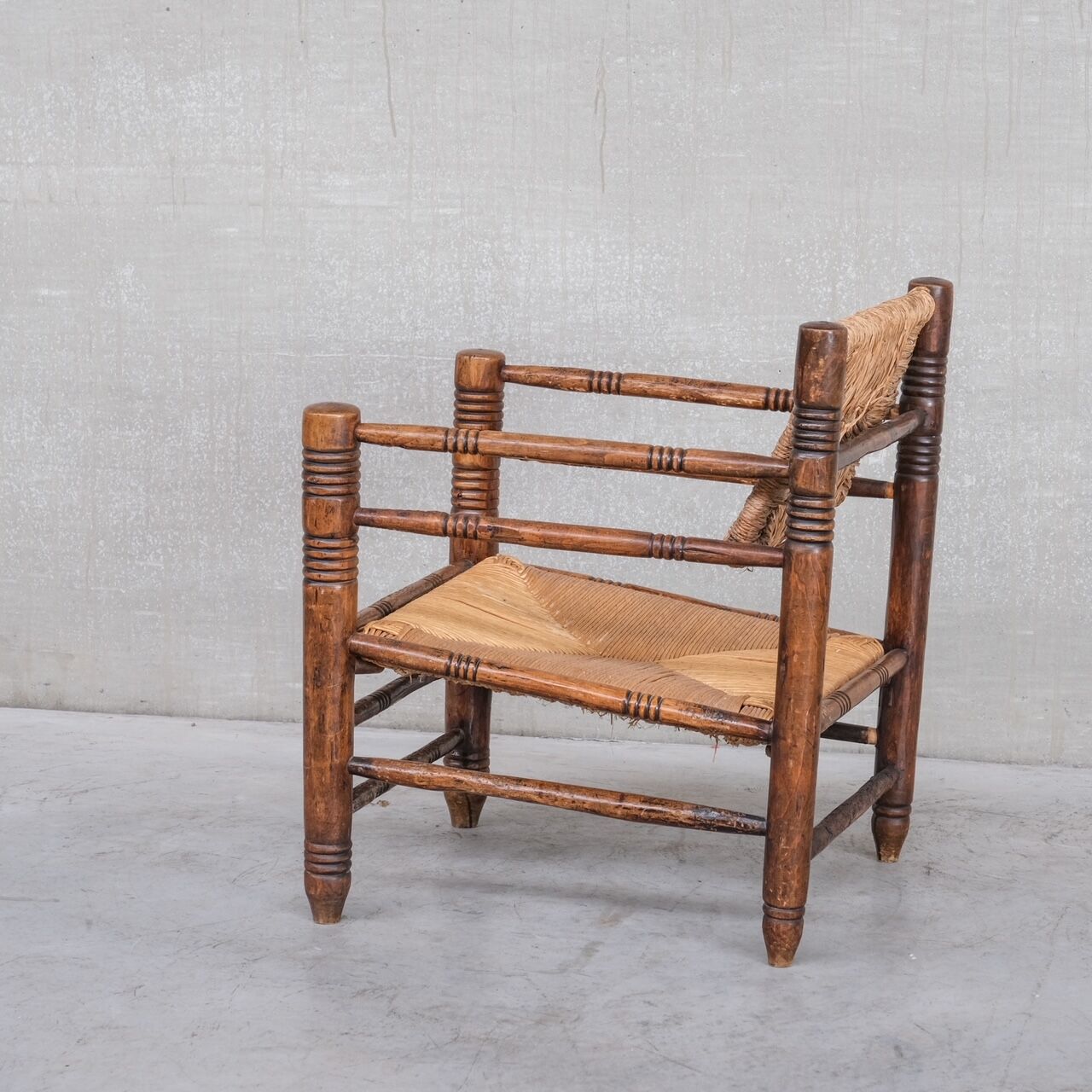 Mid-century rush oak french armchair